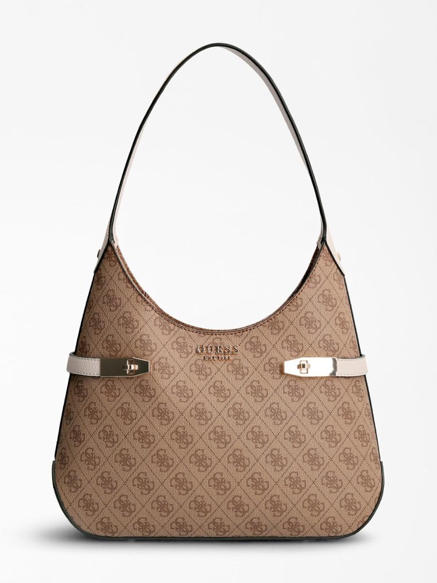 Image of <p>Sac porté épaule<strong> Guess Zadie Logo 4G</strong>.  <br />Il contient deux poches plates et une poche zippée. <br />Poche zippée au dos. <br />Pièces métalliques or pâle.<br />Nos photographies sont retouchées. La retouche d'image n'altère en rien